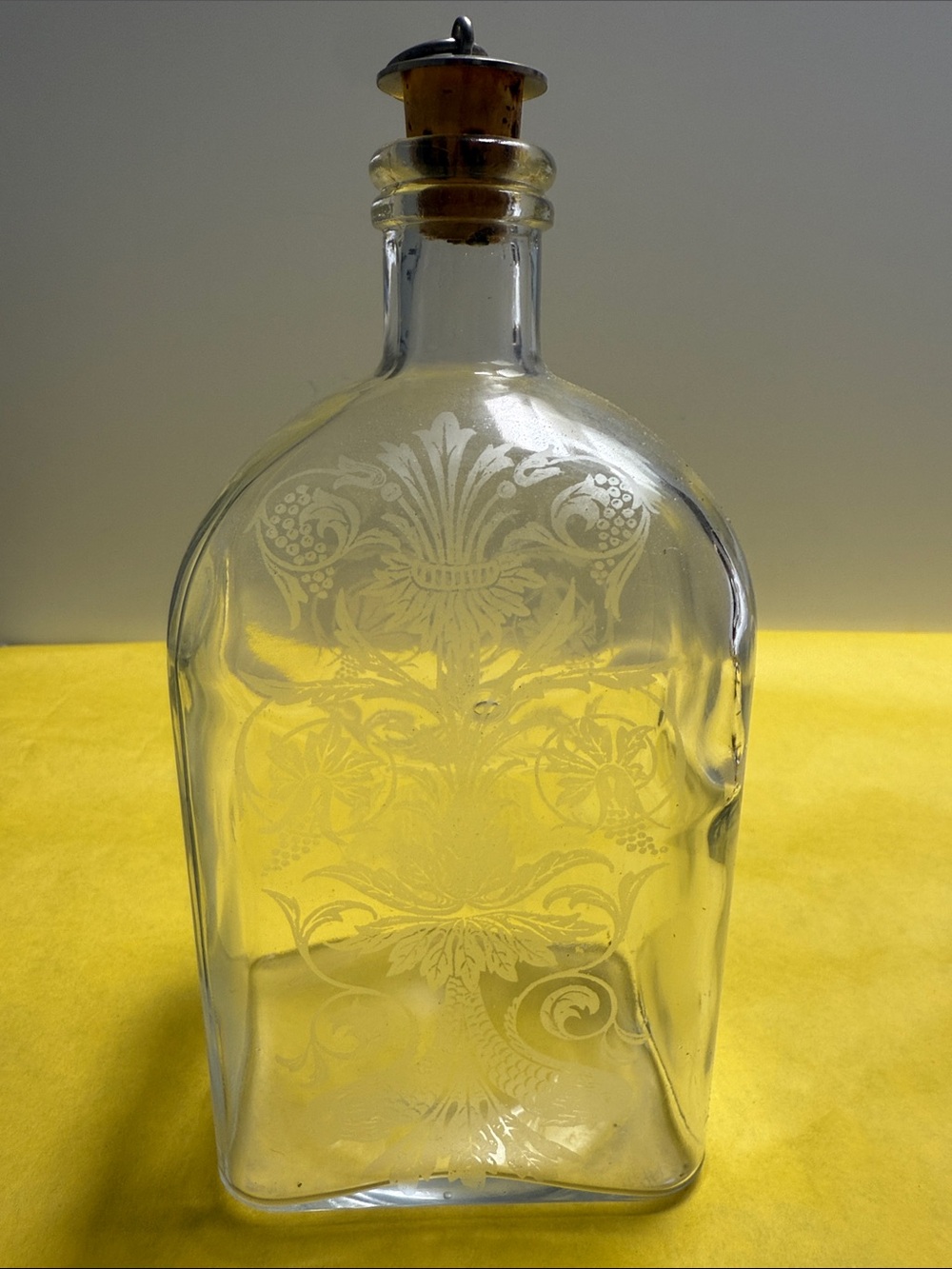 Vintage EKENÄS Glass Etched Schnapps Bottle Gustaf Adolf Sveriges, Sweden, 1970s